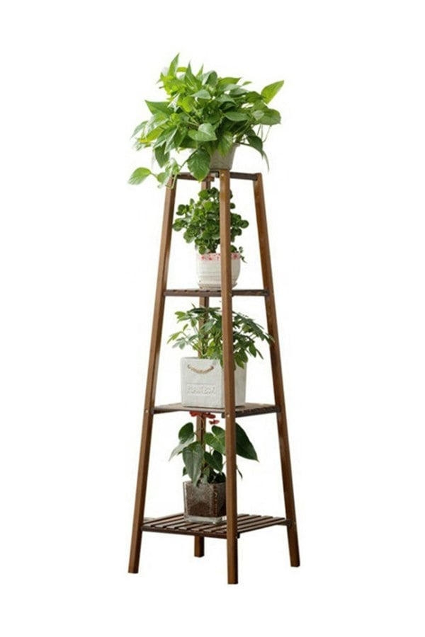 Living and Home 4 Tier Vintage Indoor Plant Stand Solid Wood Display Shelf