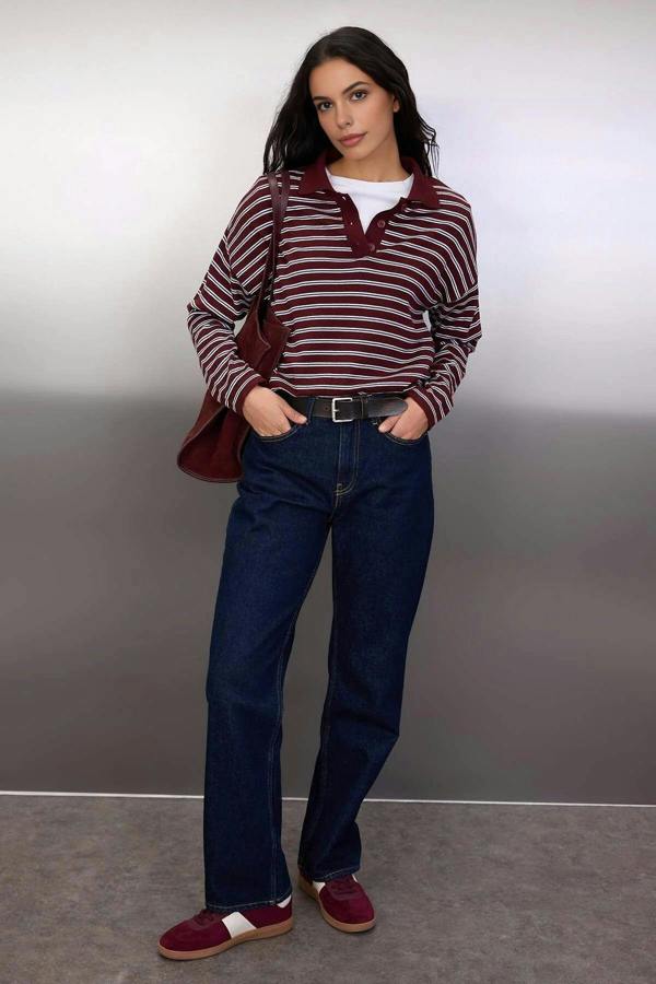 WOVCOR Loose Fit Striped Knit Sweater
