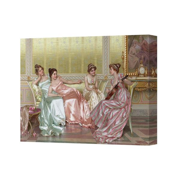 Benjamin Tate Design Vintage Style Canvas Art Print Four Ladies With Guitar in Pastel Tones