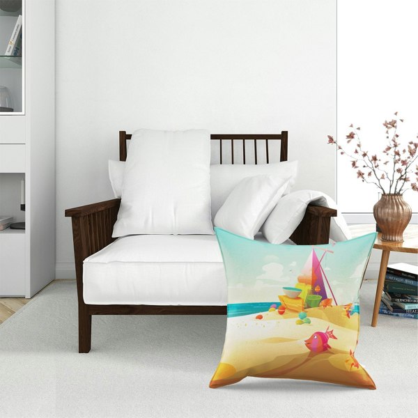 Warren Reed Fish On A Beach Holiday Floor Cushion