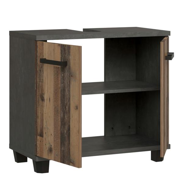 Furniture To Go Veris Under Sink Cabinet with 2 Doors in Walnut and Dark Grey