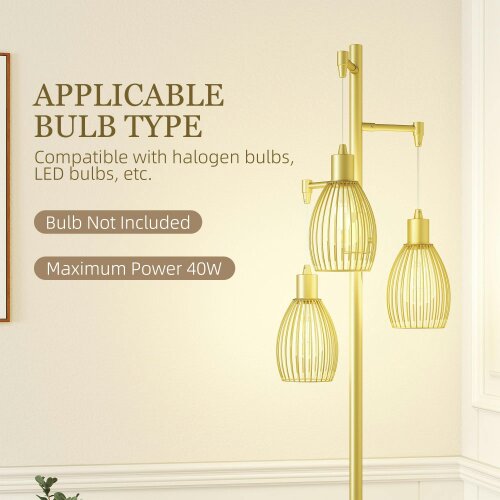 Wyld Haus Rodi Metal Gold Tone Industrial 3 Light Floor Lamp With Wire Cage Shades