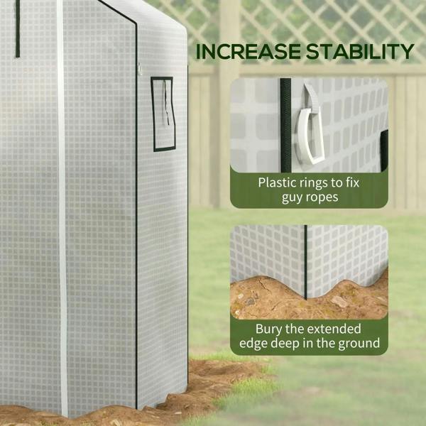 White PE greenhouse cover side panel with reinforced edge and attachment loops for securing