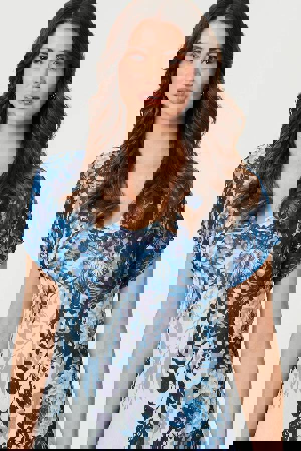 Blue | Floral Layered Knee Length Dress