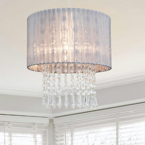 COSYLYTE Winni Beaded Voile Easyfit Lamp Shade - Silver Grey