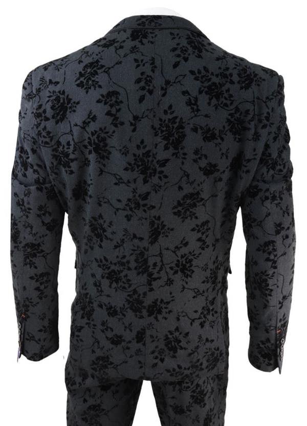 House of Cavani Mens 3 Piece Black Paisley Velvet Dinner Suit
