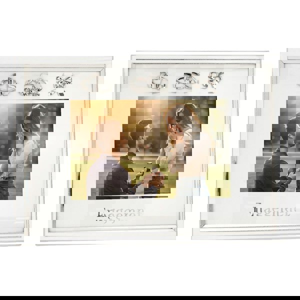 Modern Engagement 4x6 Photo Frame in Nickel Plating with Double Rings Image 3