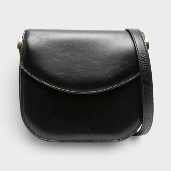 Jil Sander Medium Coin Leather Crossbody Bag Black