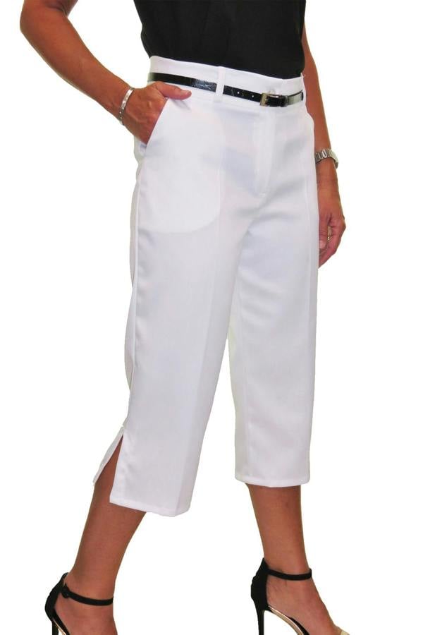 Paulo Due Women's Matt Satin Cropped Trousers White