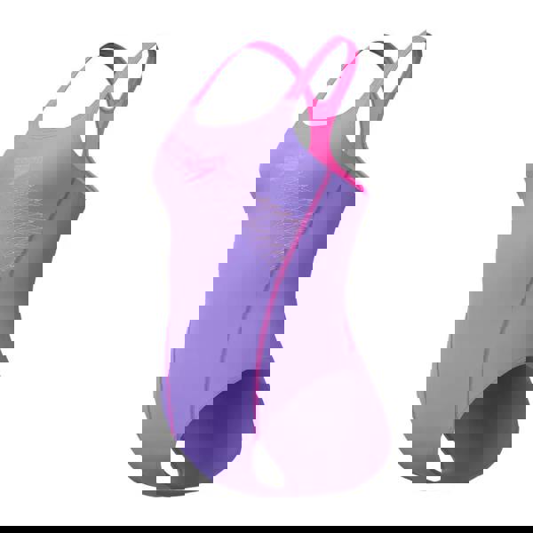 Speedo Medley Logo Swimsuit in purple pink with gold side logo