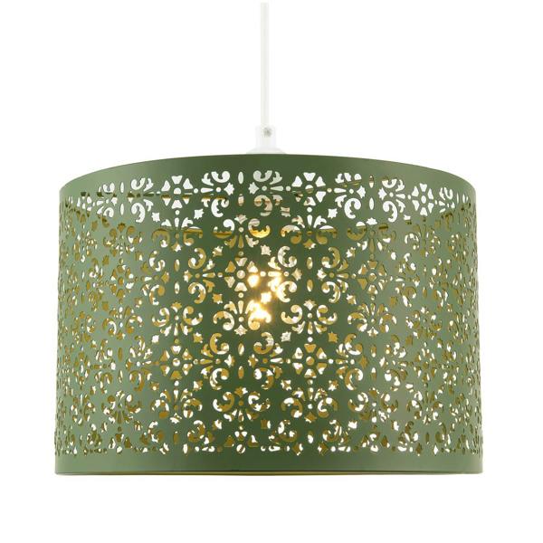 Olive Green Moroccan Metal Pendant Light Shade with Floral Decoration Image 3