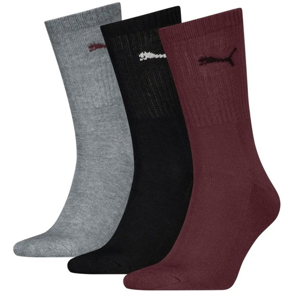 Puma 3-Pack Sports Socks, Burgundy/Black/Grey