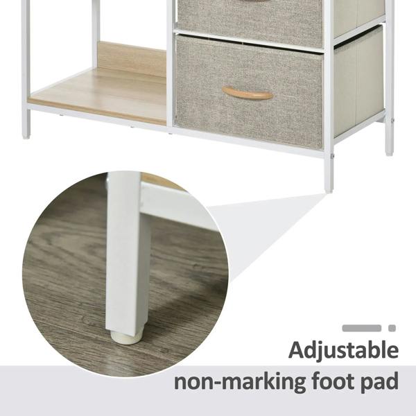 Storage dresser cabinet with adjustable non-marking foot pads and grey fabric drawers
