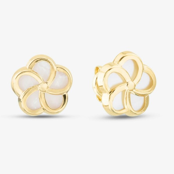 T. H. Baker 9ct Yellow Gold Mother of Pearl Flower Stud Earrings 1.59.0839