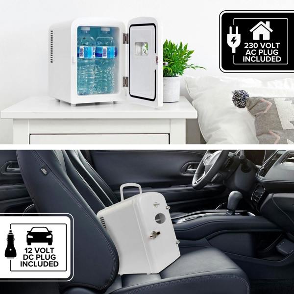 Koolatron 4L Mini Fridge For Bedrooms 6 Can Table Top 12V Portable Cooler Skincare White