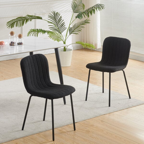 Set of 2 Teddy Faux Fur Stitched Design Dining Chairs Bella