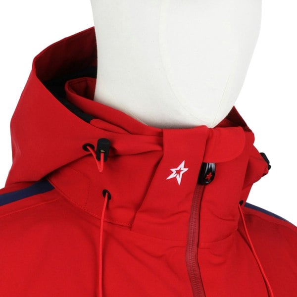 Perfect Moment ski suit in red with navy blue detailing