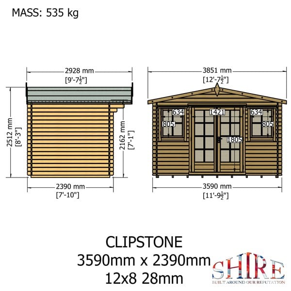 Shire Clipstone 12Gx8 Log Cabin 28mm interlock cladding - Best Shed