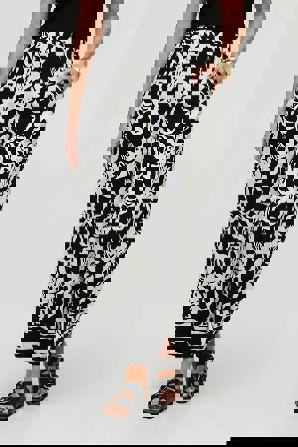 Black | Abstract Floral Wide Leg Trousers