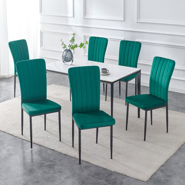 Set of 6 Velvet Effect Dining Chairs Plush Padded Upholstered Accent Chair Elle