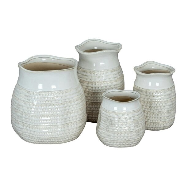 Wyld Haus Saffron Medium Hewn Ceramic Vase with Textured Scandi Pattern