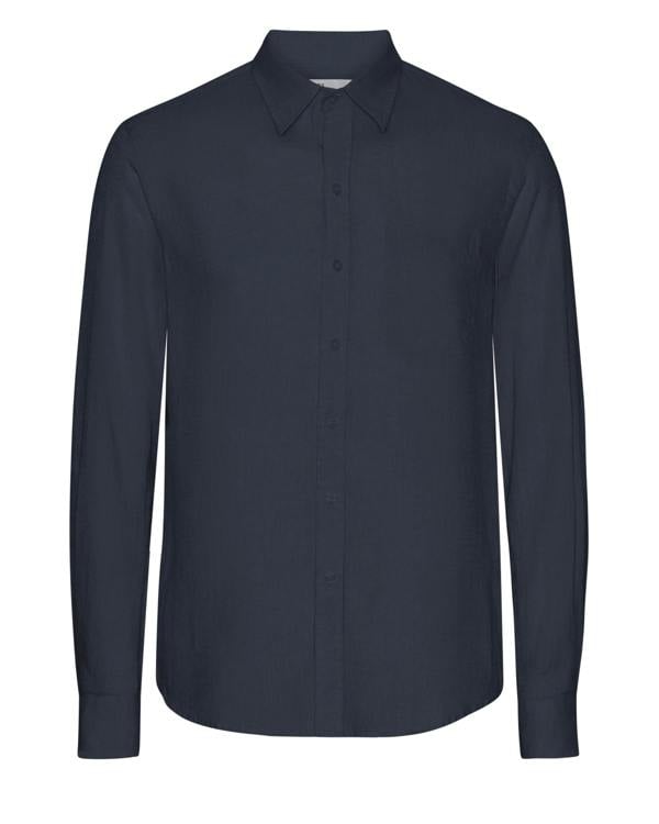Colorful Standard Mens Long Sleeve Linen Shirt - Navy Blue - CHO - Designer Mens Long Sleeve Shirts