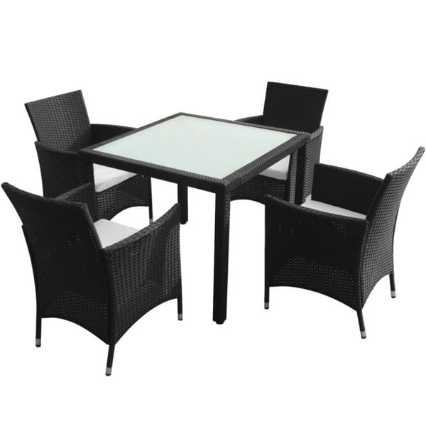 Berkfield 5 Piece Outdoor Dining Set with Cushions Poly Rattan Black