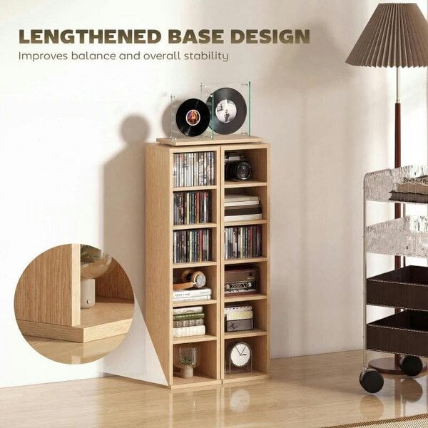 Bobobiy Set of 2 CD Media Display Shelf Unit Tower Rack with Adjustable Shelves, Natural