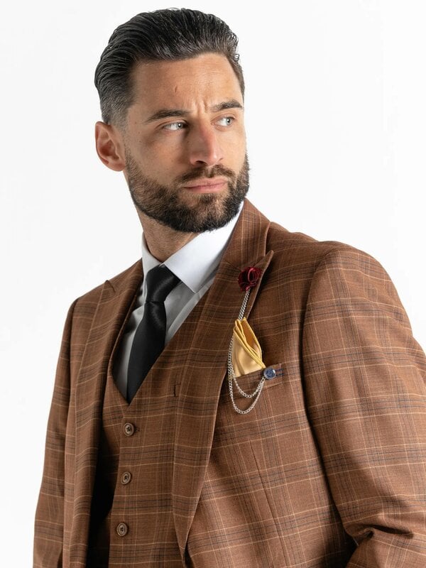 V2 Classic Kensignton Three Piece Suit - Bronze with Light Brown and Blue Checks