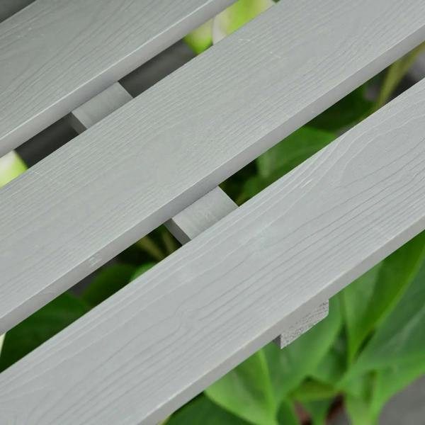 Close-up of light grey wooden slat frame with interlocking joints