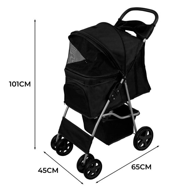 Monstershop Pet Stroller with Rain Cover – Black