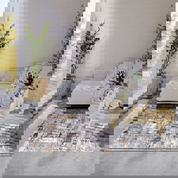 Shortpile Rug Anthracite Gold – Abstract Modern