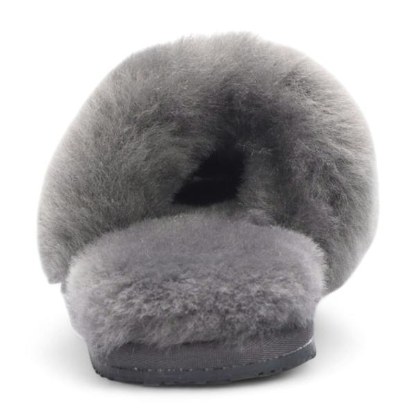 Infinity Leather Women's Sheepskin Slippers Grey Warm Winter Fur Sliders - Nordic