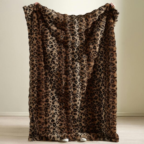 Catherine Lansfield Animal Print Faux Fur Blanket Throw Brown