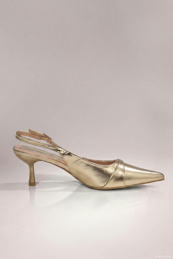 Goddiva Metallic Gold Pointed Toe Stiletto Kitten Heels - Gold by Goddiva
