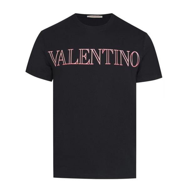 Valentino Neon Universe Pink Outlined Printed T-Shirt   in  Black