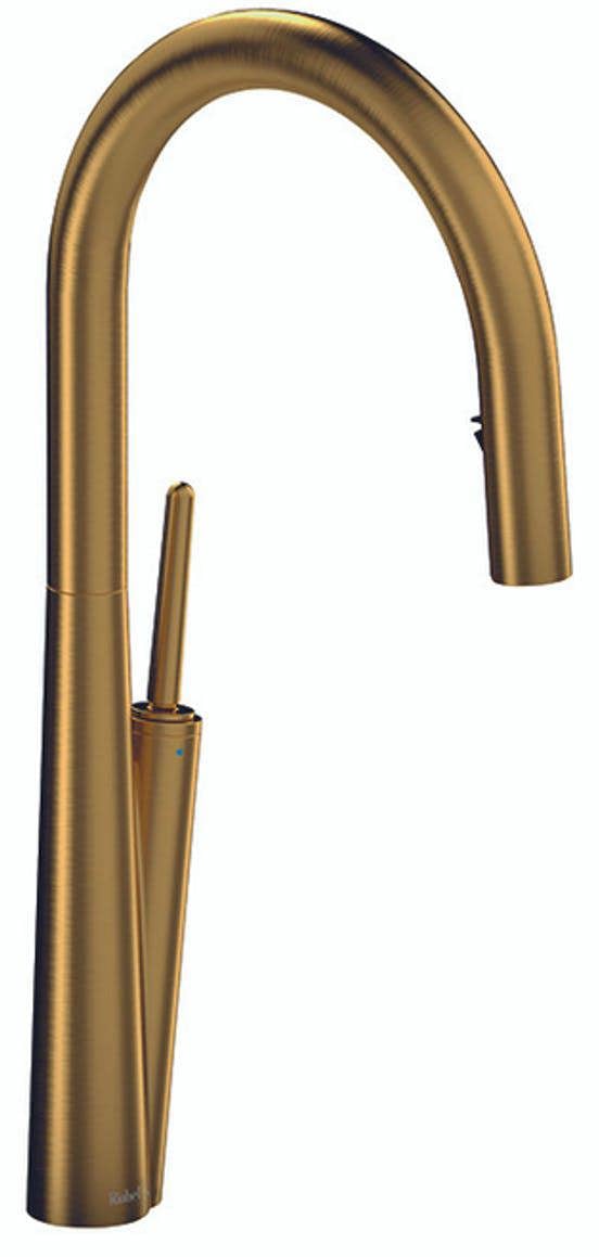 Riobel Solstice Mixer with Pull Down Spray Brushed Gold Kitchen Tap