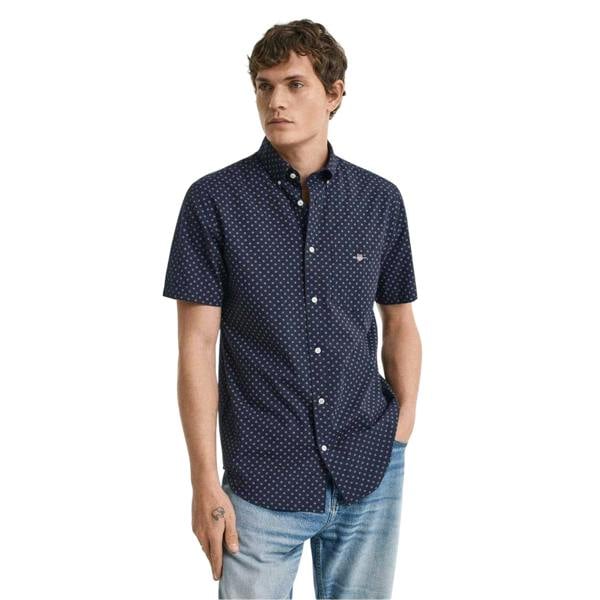 Gant Mens Patterned Regular Shirt - Evening Blue - 