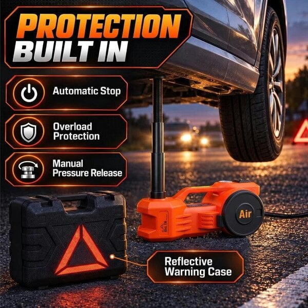 Electric Car Jack Kit, 5Ton 12V Electric Hydraulic Car Jack Lift with 15.5-45 cm Lift, Air Pump, Reflective Case, Orange