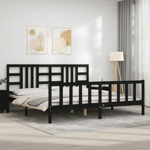 Berkfield Bed Frame with Headboard Black 200x200 cm Solid Wood