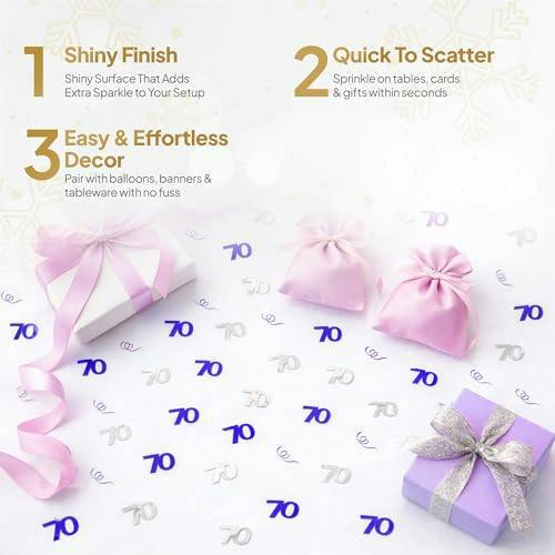 70th Birthday Blue & Silver Metallic Confetti Pack, Foil Table Decoration for Parties and Celebrations image 6