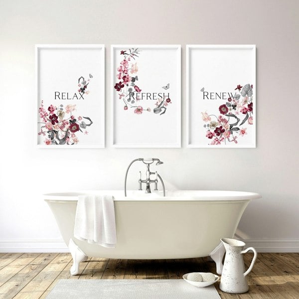 Wall pictures for bathroom | set of 3 framed wall art prints