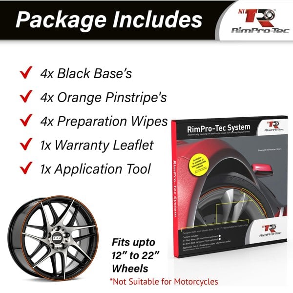RimPro-Tec Group 4x Black Base's 4x Orange Pinstripe's / RimPro-Tec® Wheelbands™ car wheel styling kit