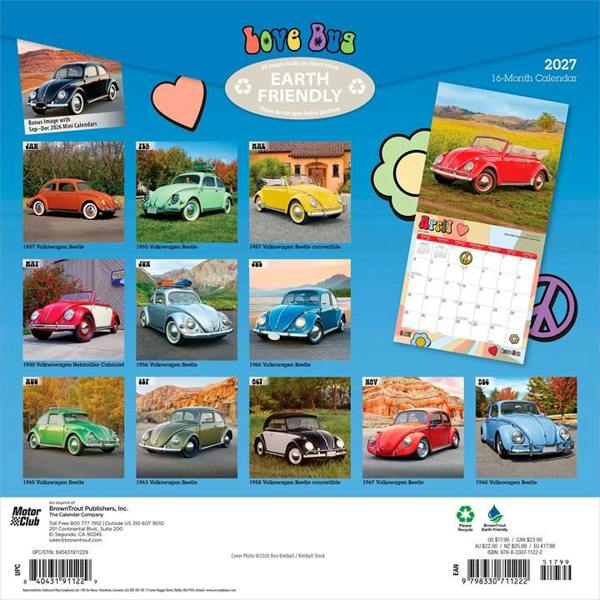 Love Bug, VW Beetle Calendar 2027, Wall Calendars, Month To View, Transport, Gift