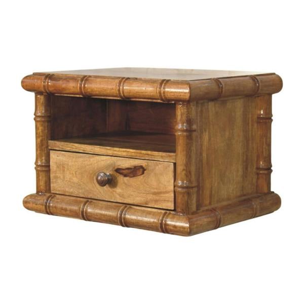 Artisan Furniture Solid Wood Bamboo Open Bedside in Amber Oak Finish, 1 Drawer & 1 Shelf, Brown