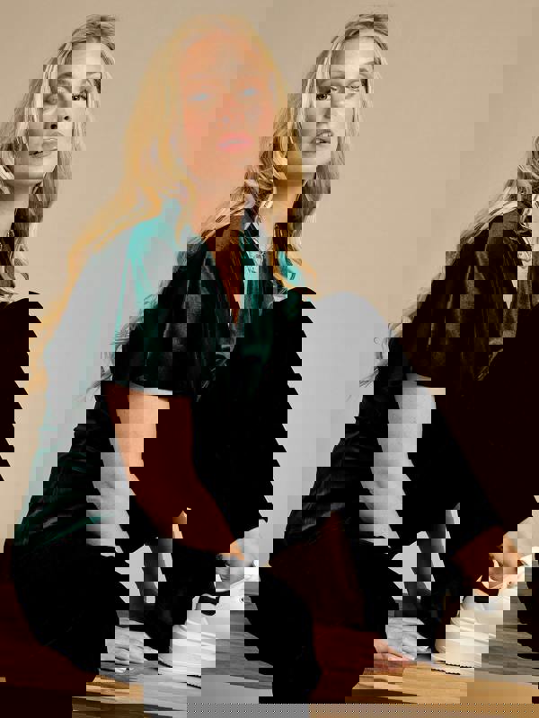 GWD Charlotte Green Wrap Front Velvet Top