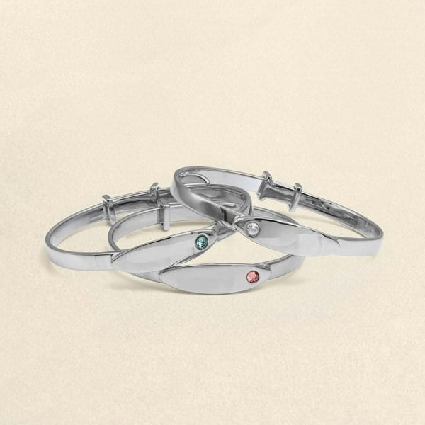 Say It With Baby Engraved Pink Stone Bangle - Sterling Silver