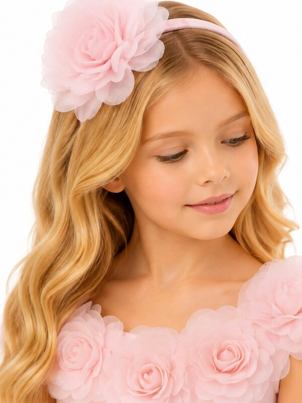 DRESS & Fleur Girls Embellished Tulle Dress with Headband in Pink