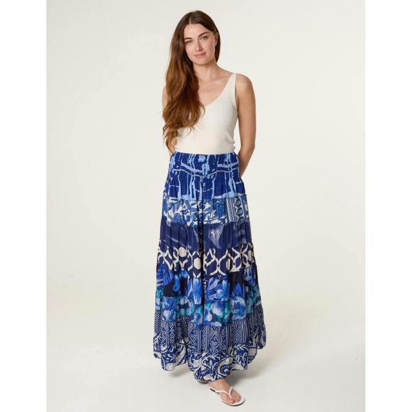 Blue Vanilla Multi Print Shirred Skirt