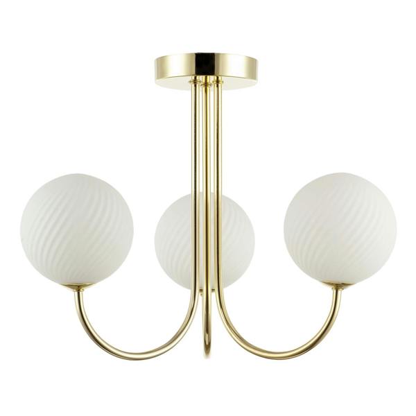 Modern Polished Gold Plated Ceiling Light Fitting with Swirl Glass Image 1